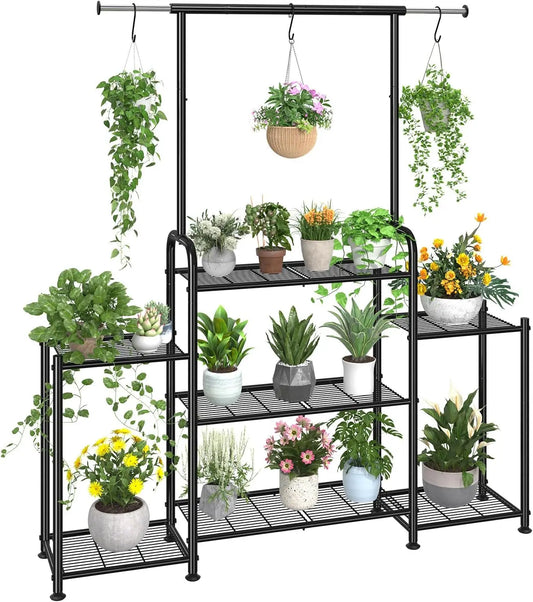 Three Tier Metal Plant Stand Indoor Outdoor Expandable Hanging Shelf