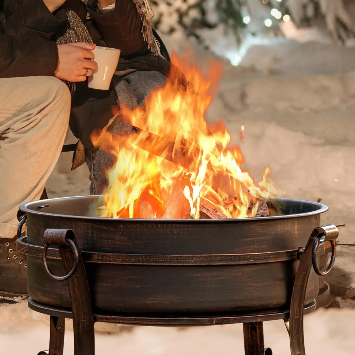 Three In One Wooden Fire Pit With GrillGrate And Lid