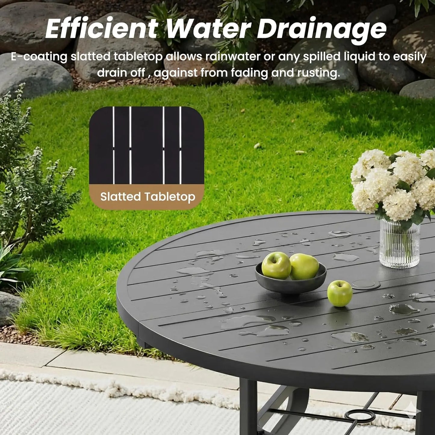 FARINI Outdoor Round Patio Table With Umbrella Hole Metal