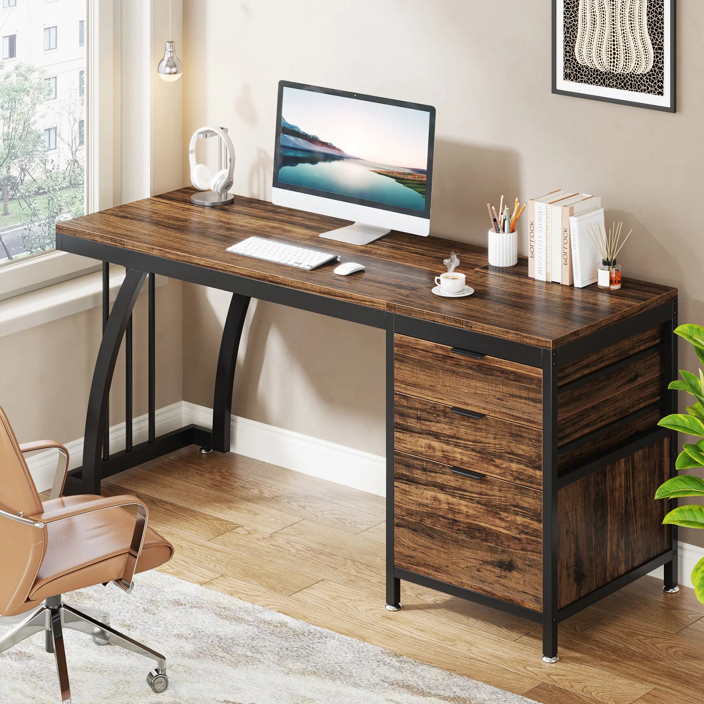 Tribesigns Computer Desk With Three Reversible Drawers