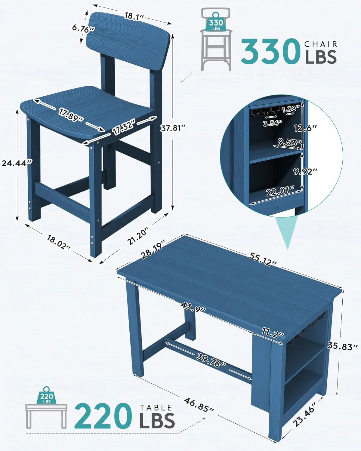 HDPE Outdoor Bar Table Set Storage Wine Rack And Stools