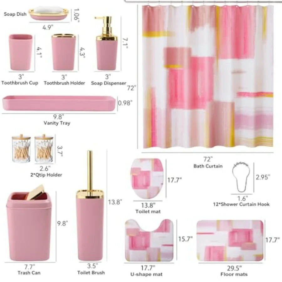 Bathroom Set With Shower Curtain Rugs Trash Can Soap Dispenser