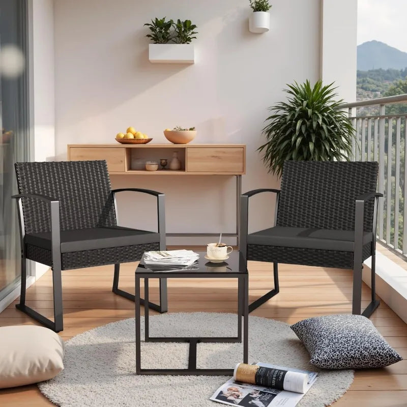 Resin 3 Piece Outdoor Patio Furniture Set With Cushions Table