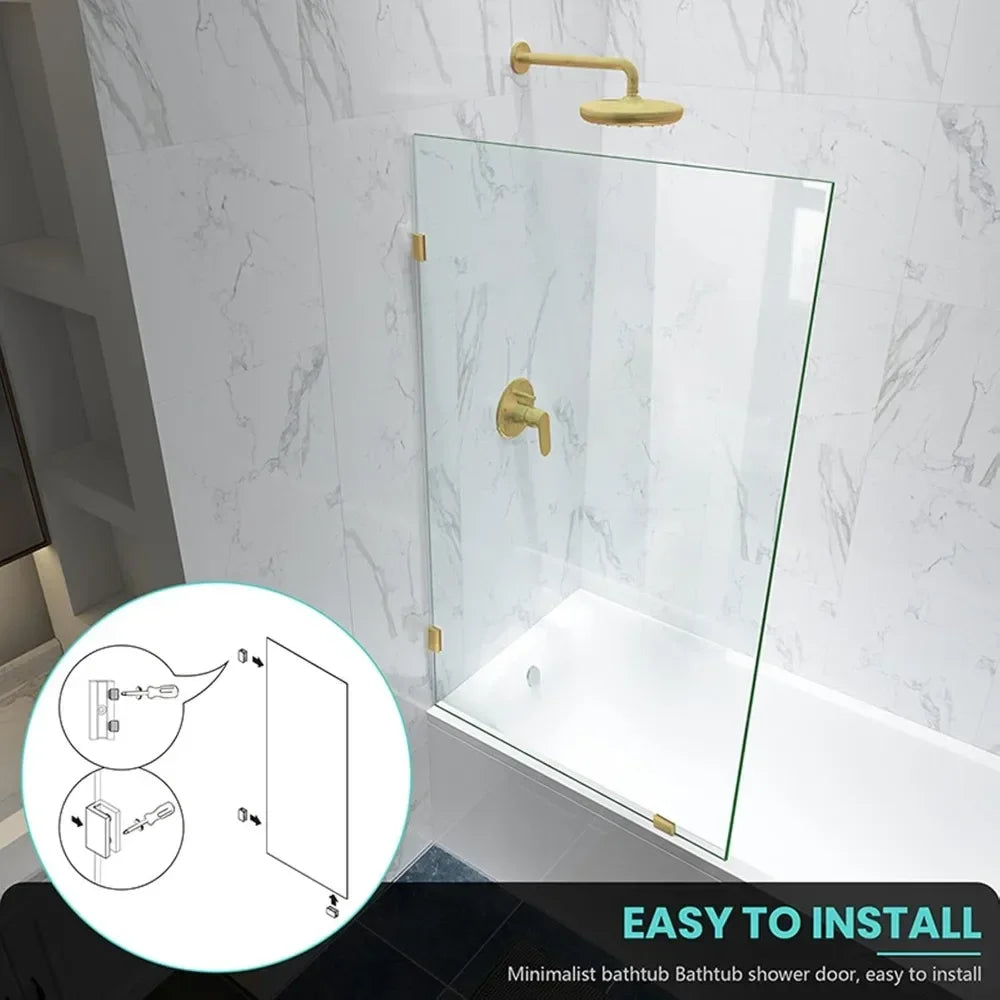 Frameless Fixed Shower Glass Panel With Brushed Gold Clamps