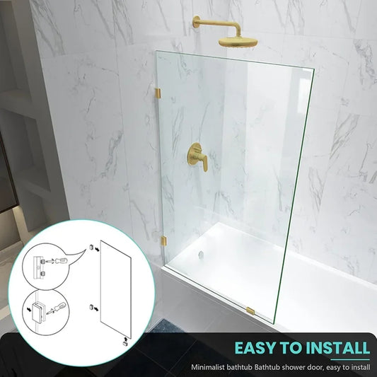 Frameless Fixed Shower Glass Panel With Brushed Gold Clamps