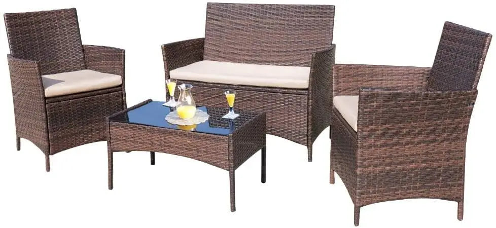 Outdoor 4 Piece Rattan Wicker Patio Set For Garden Porch