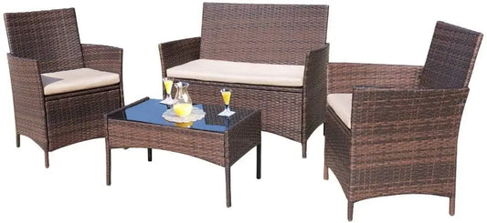 Outdoor 4 Piece Rattan Wicker Patio Set For Garden Porch
