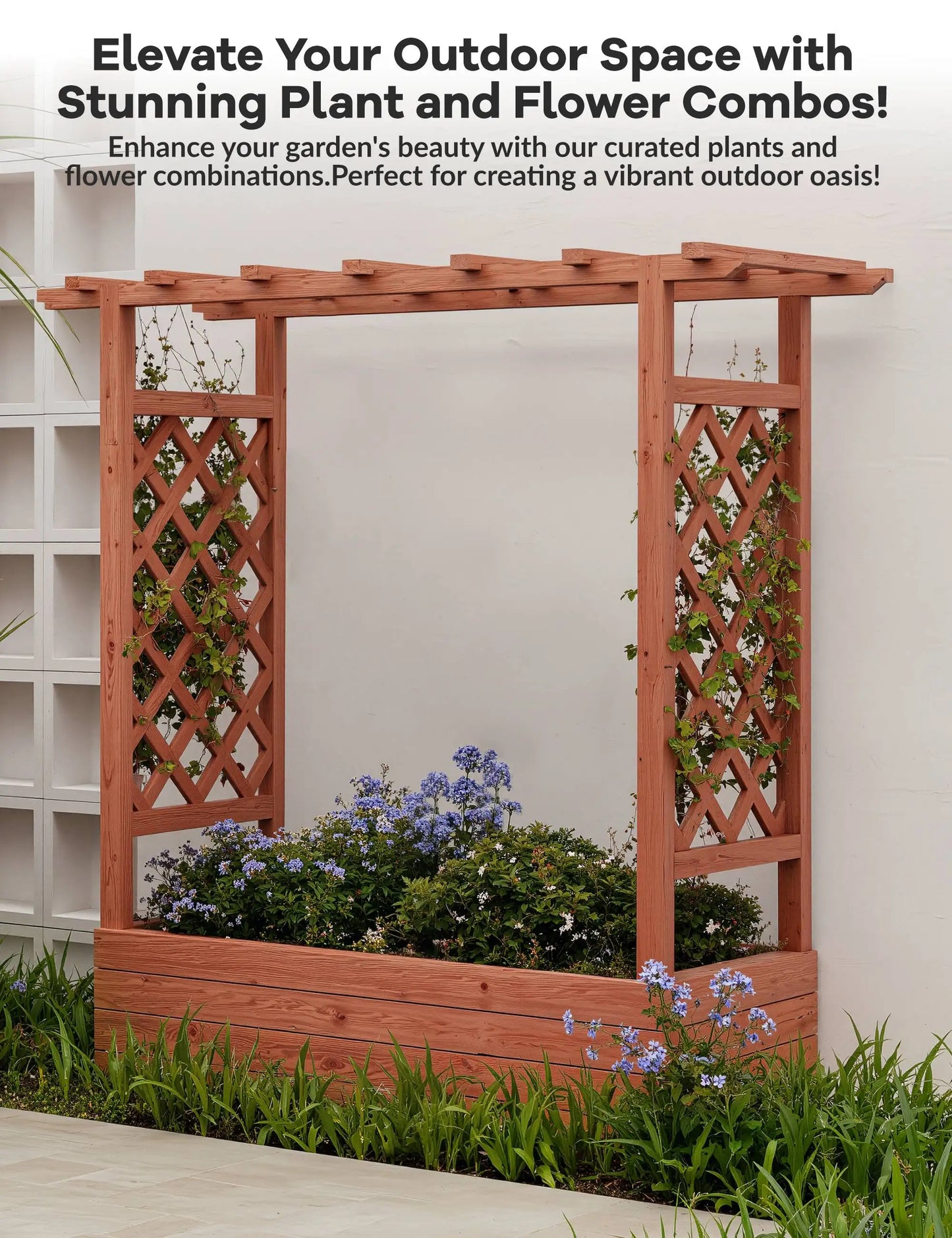 HiMISS Elevated Wooden Raised Garden Bed With Trellis