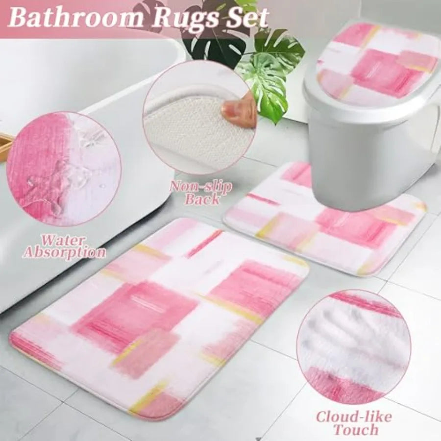 Bathroom Set With Shower Curtain Rugs Trash Can Soap Dispenser