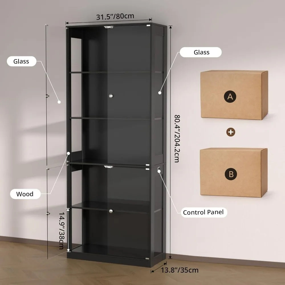 Glass Display Cabinet With Sensor Lights 5 Tier For Collectibles