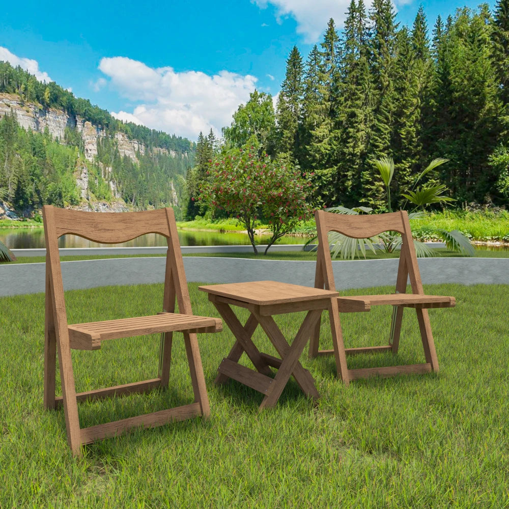 LISM Teak Foldable Bistro Set With Table And 2 Chairs