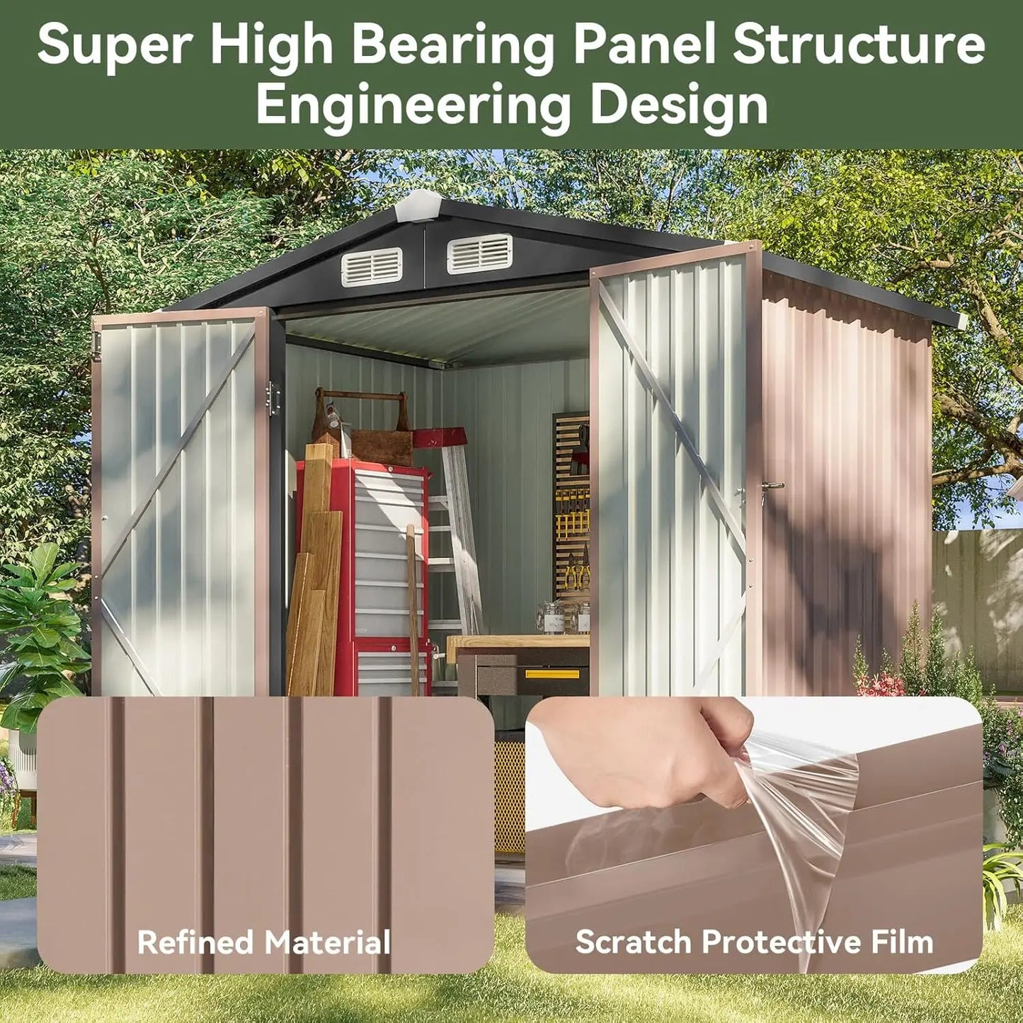 Lockable Metal Storage Shed With Sloped Roof For Backyard Patio