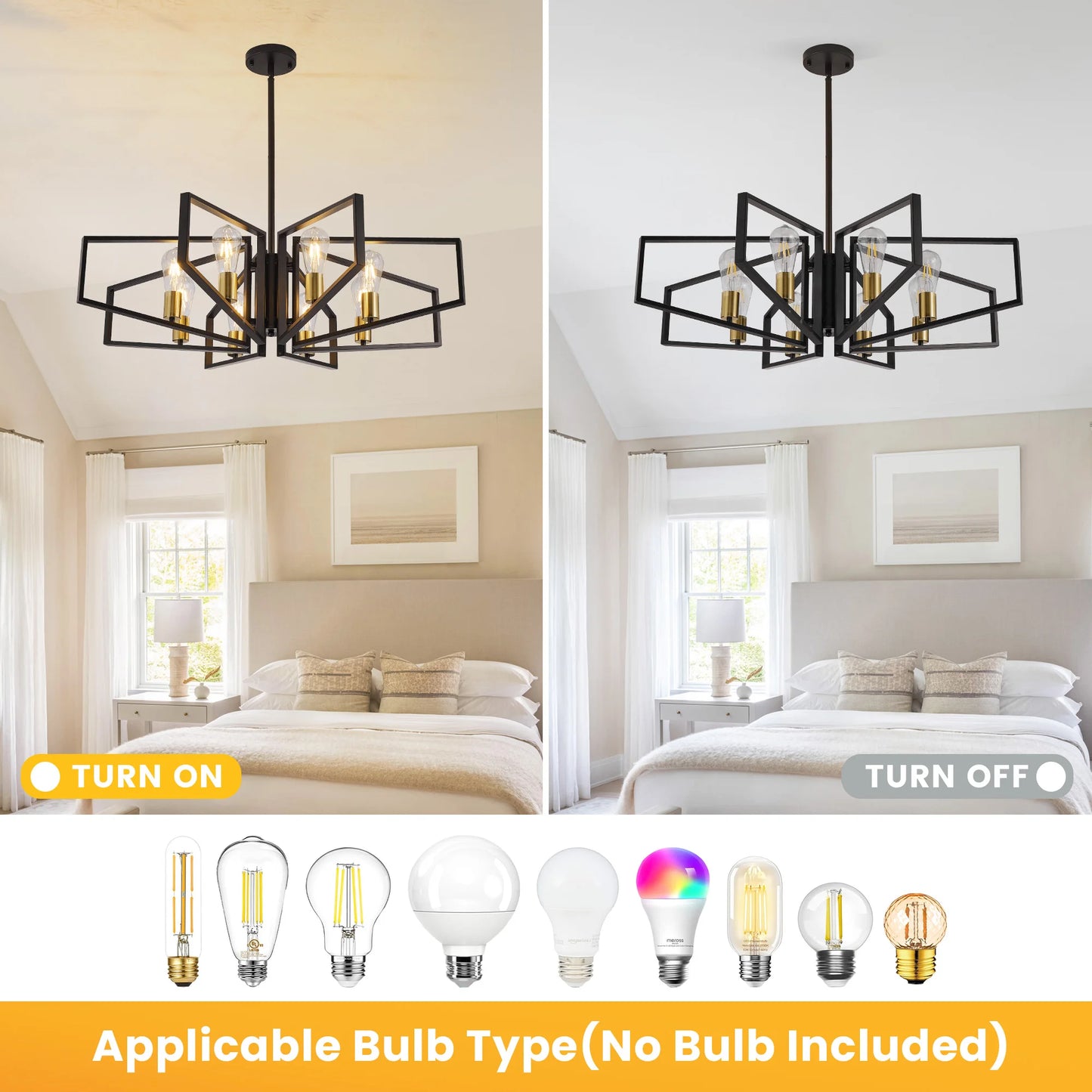 Geometric Eight Light Chandelier With Adjustable Height Metal Pendant