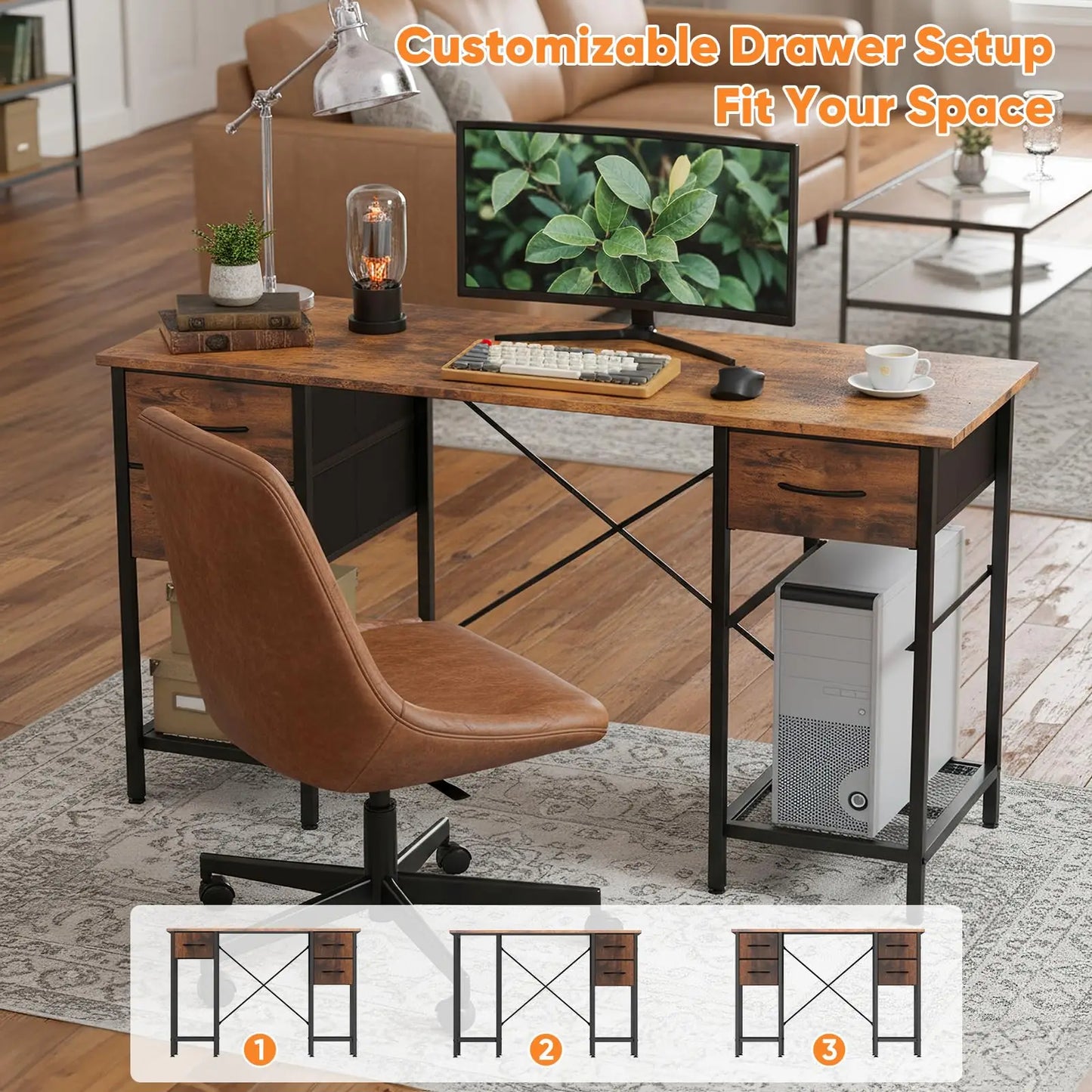 JHK Computer Desk With 4 Drawers And Mesh Shelf Home
