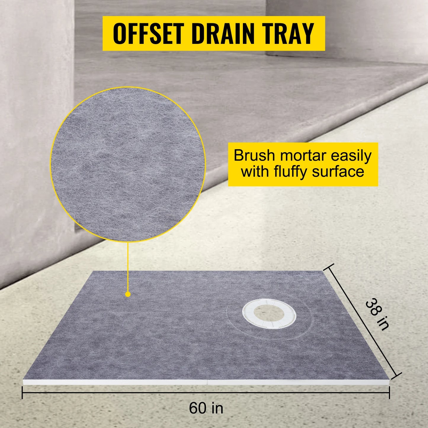 Waterproofing Shower Kit with Offset Drain and Stainless Steel Grate