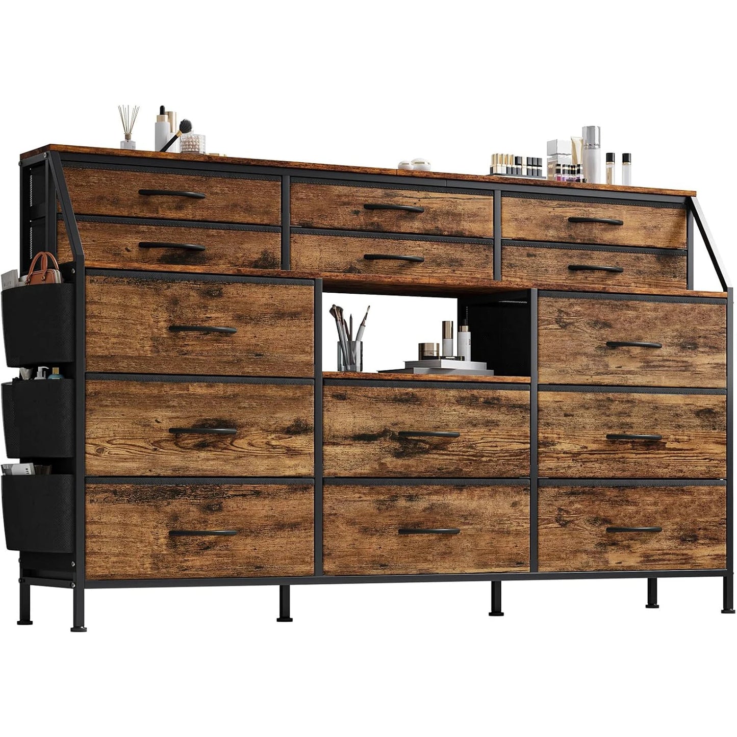 Twister.CK 14 Drawer Dresser With Wooden Top Metal Frame