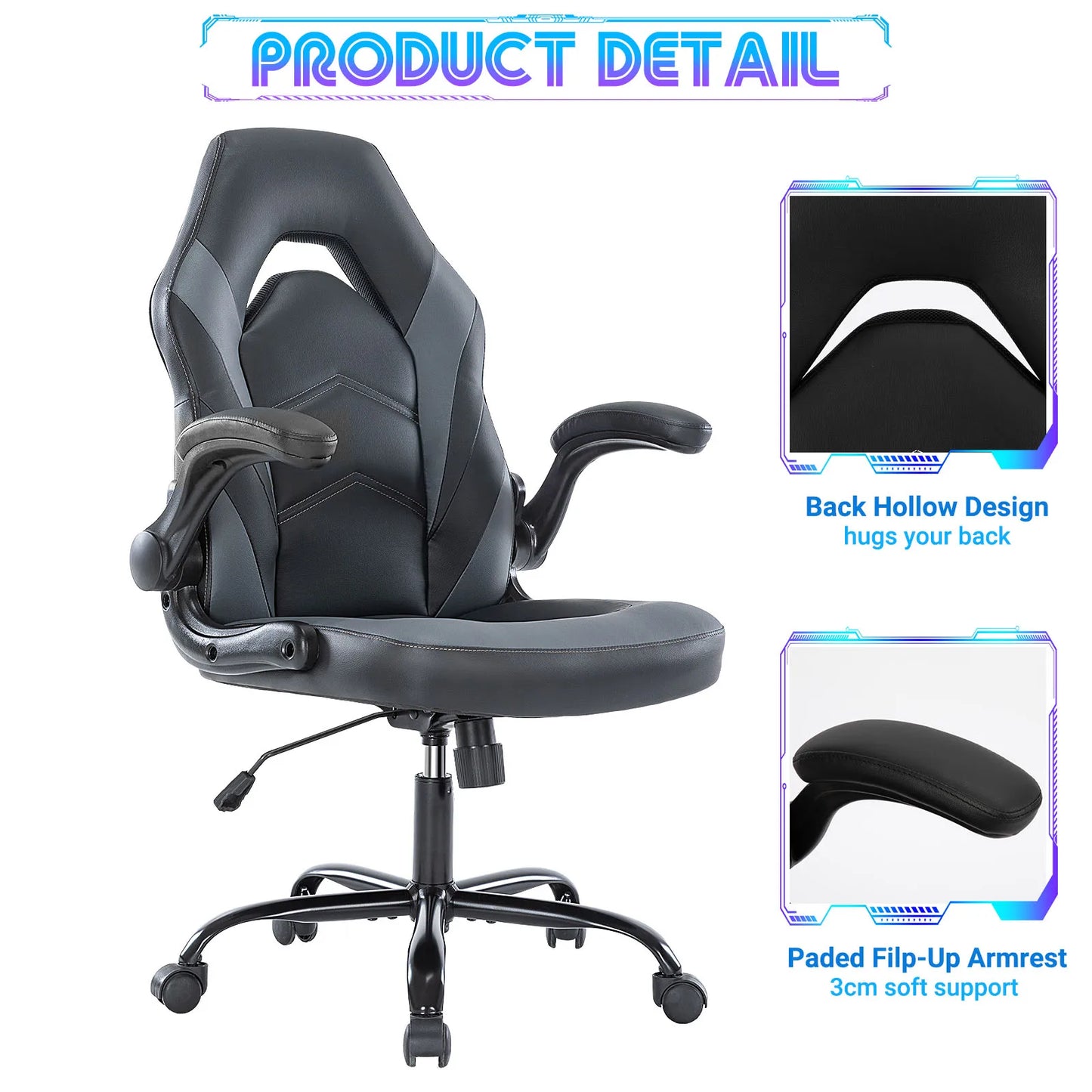 JHK Ergonomic Office Gaming Desk Chair With Flip Up Armrests