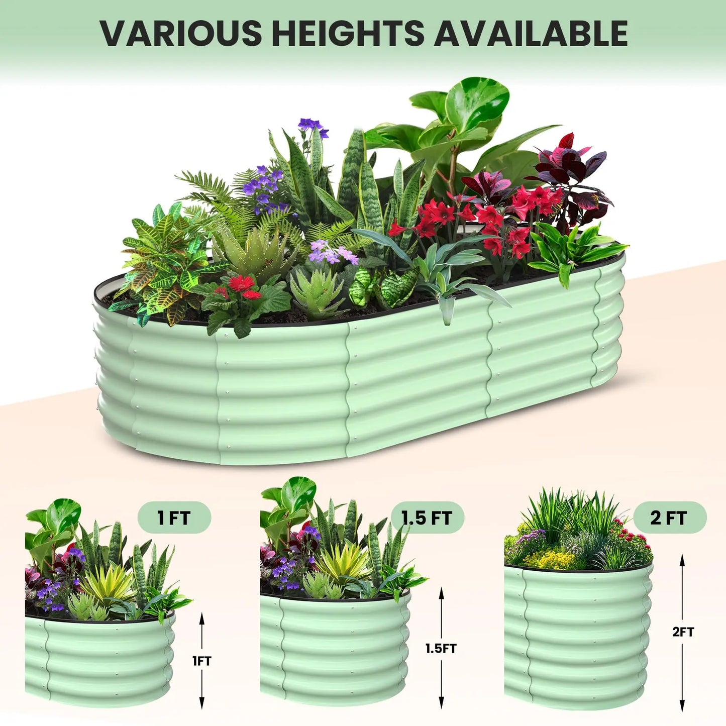 HiMISS 2 Pack Oval Galvanized Steel Raised Garden Bed Planter