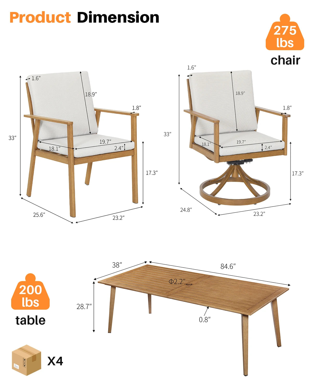 SeeHill Aluminum Outdoor Dining Table Set With Swivel Chairs