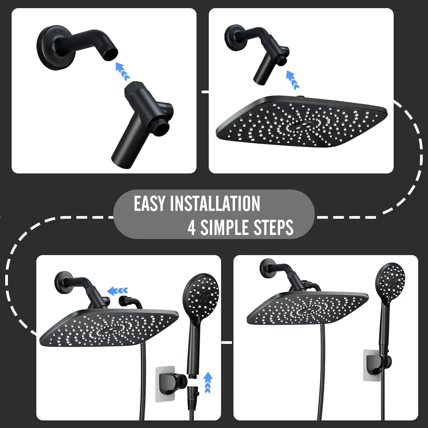 Veken Rain Shower Head With Handheld High Pressure 5 Modes