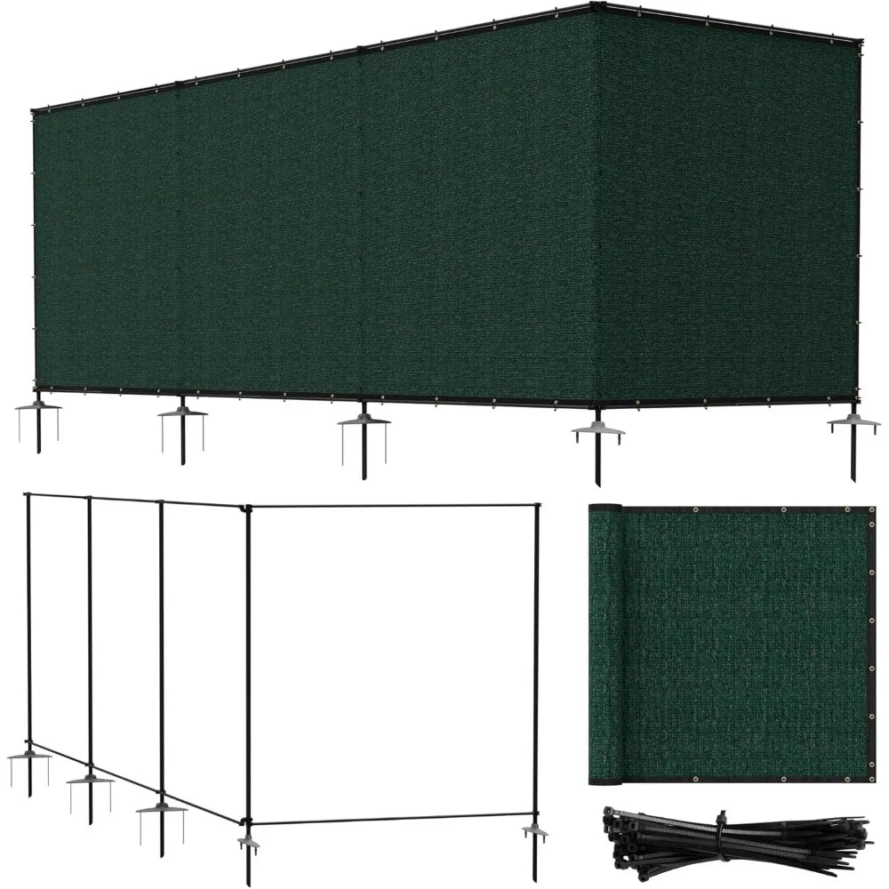 Outdoor Divider Privacy Fence With Iron Poles Ground Spikes For Backyard Patio