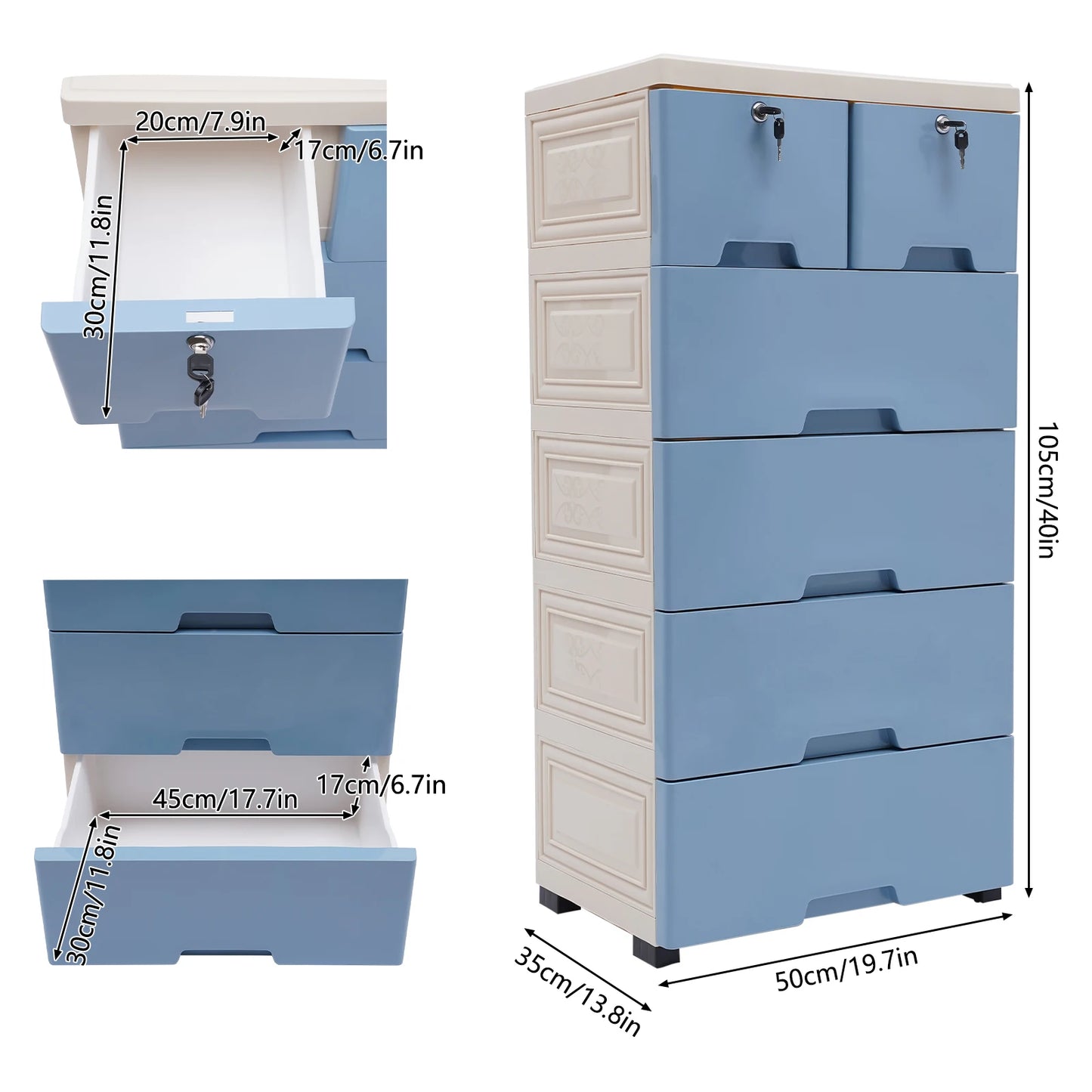 6 Drawer Plastic Dresser Storage Tower For Home Office And Bedroom
