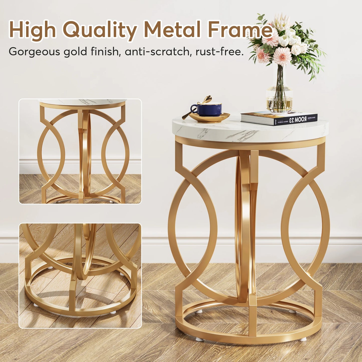 Tribesigns Modern Round End Table With Wood Top And Base