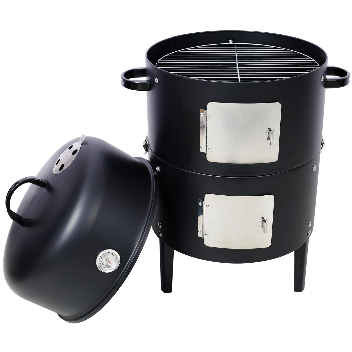 Steel Charcoal Smoker Heavy Duty Round BBQ Grill Outdoors