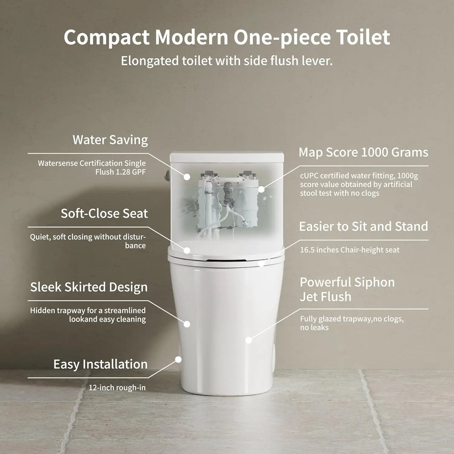 One Piece Toilet With Powerful Flush Cyclone Flushing