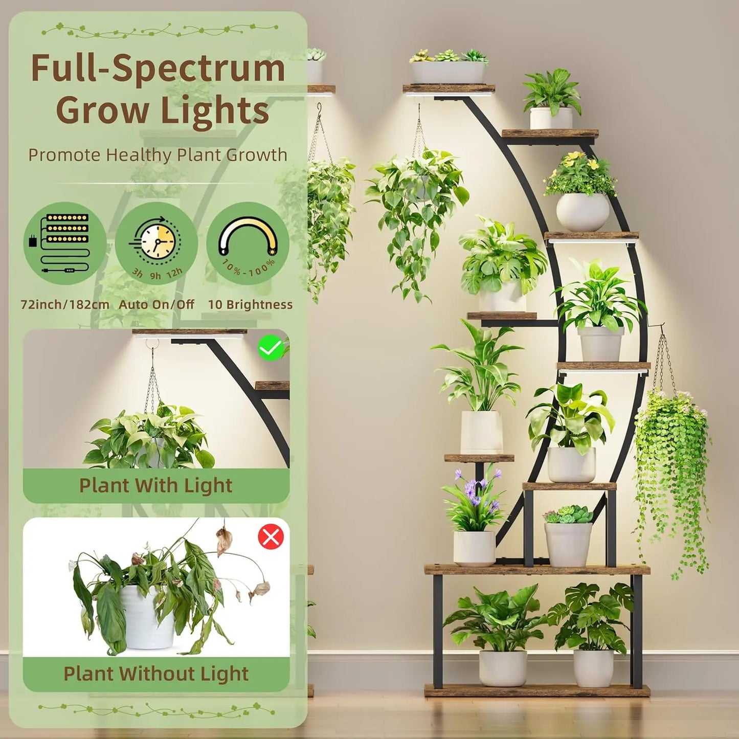 Indoor Plant Stand With Grow Lights 9 Tier Plant Shelf
