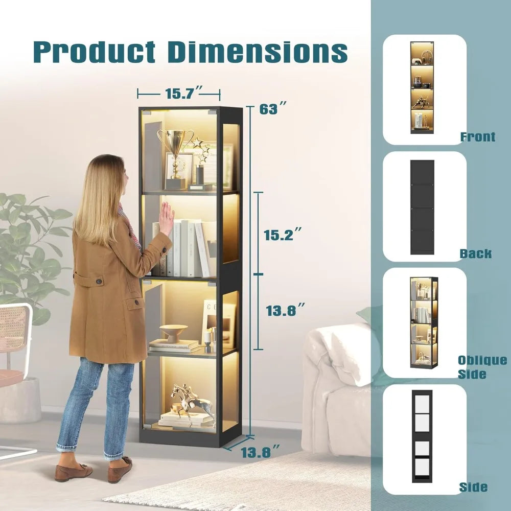Four Tier Glass Display Cabinet With RGB LED Lighting
