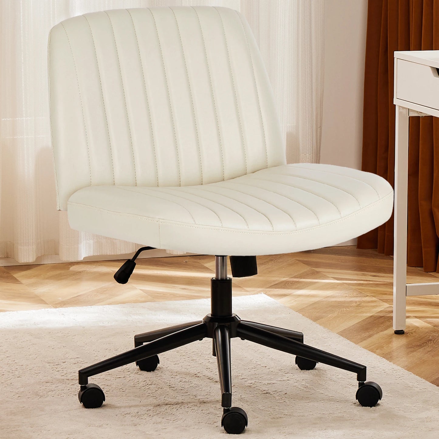 JHK Armless PU Leather Office Chair With Wheels Height Adjustable