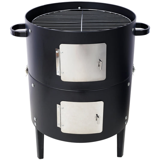 Steel Charcoal Smoker Heavy Duty Round BBQ Grill Outdoors