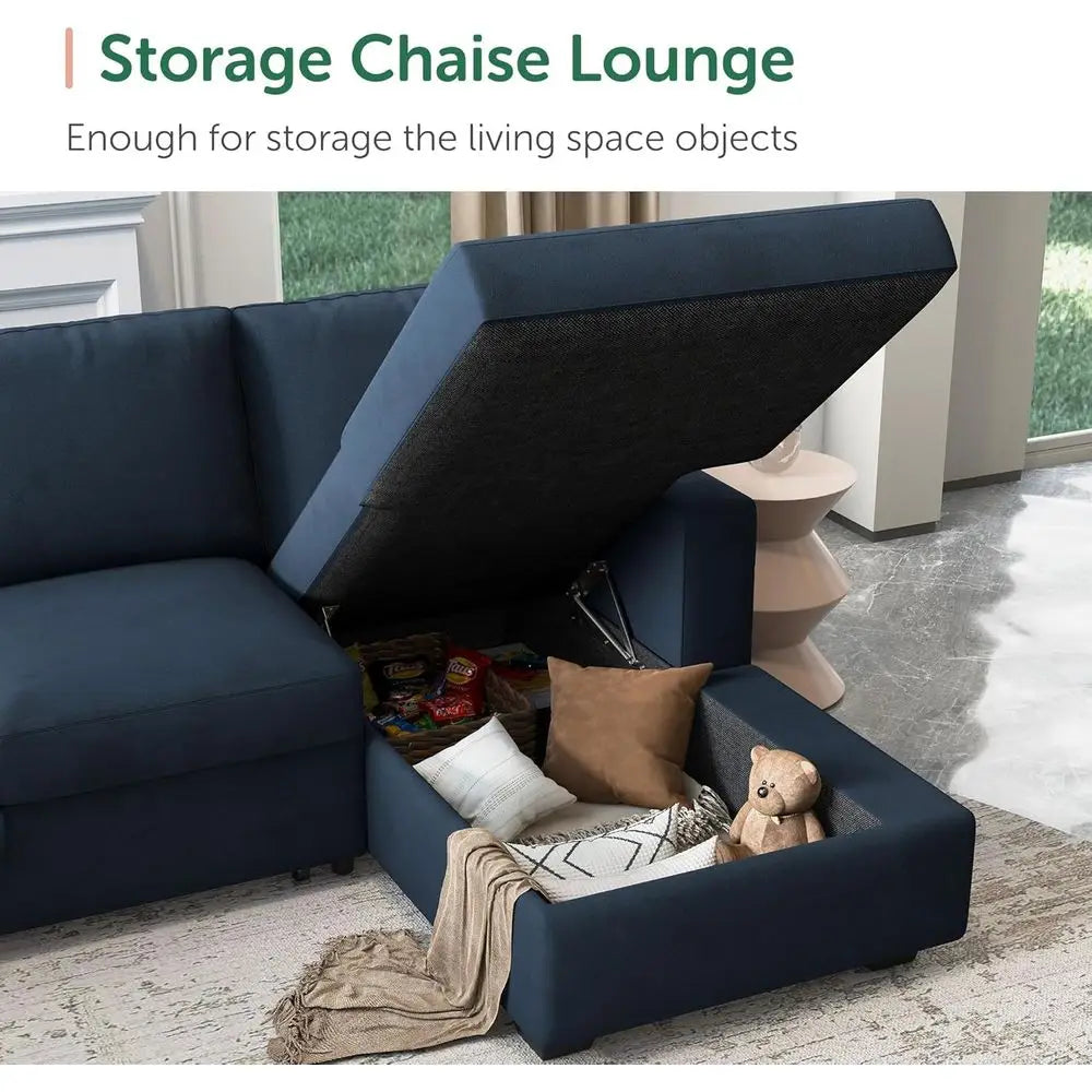 U Shaped Sectional Sleeper Sofa With Storage And Chaise