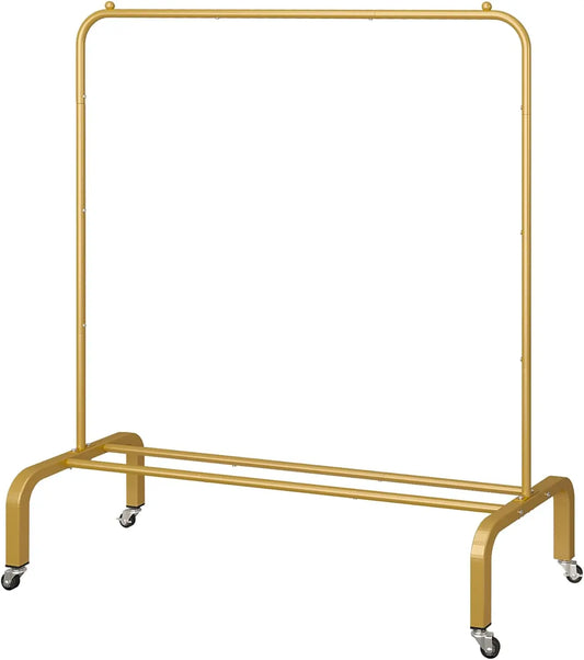 XMSJ Gold Metal Clothing Rack With Wheels And Bottom Shelf