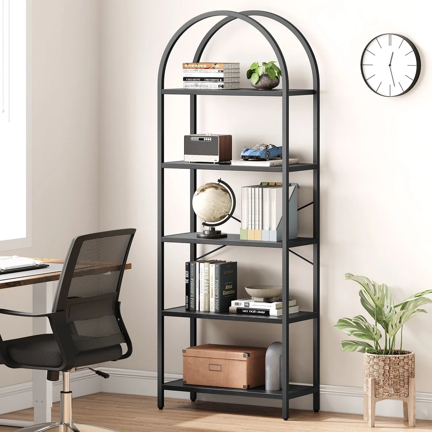 TWISTER.CK 5 Tier Arched Bookshelf Industrial Open Bookcase