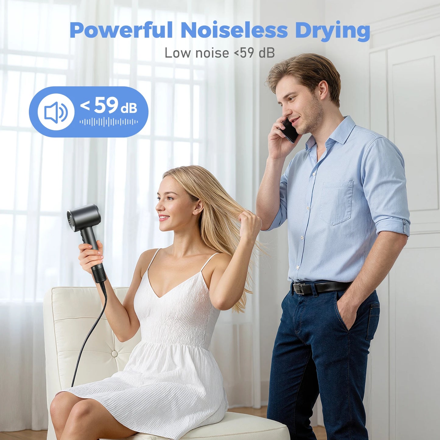 LYSMOSKI Hair Dryer 120000 RPM Negative Ionic Brushless Motor Drying