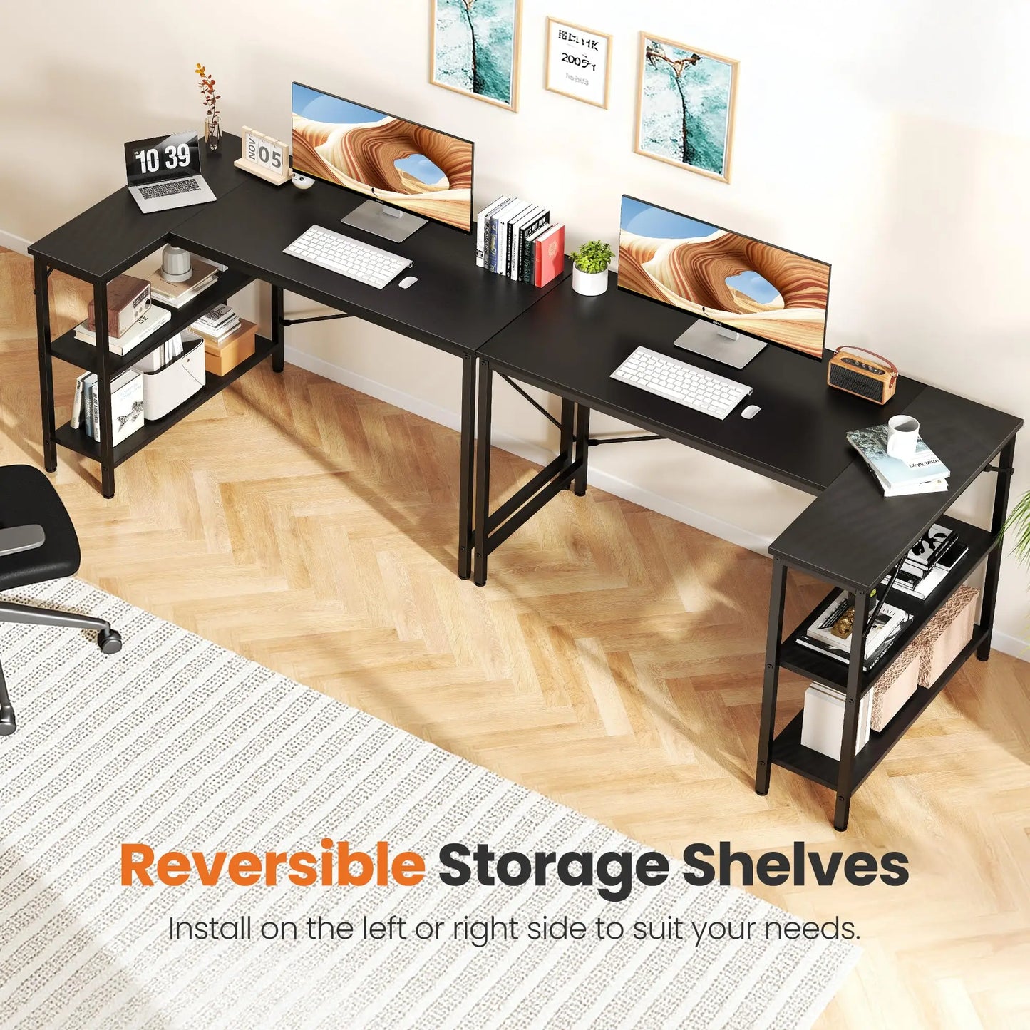 JHK L Shaped Desk For Computer With Reversible Storage Shelves
