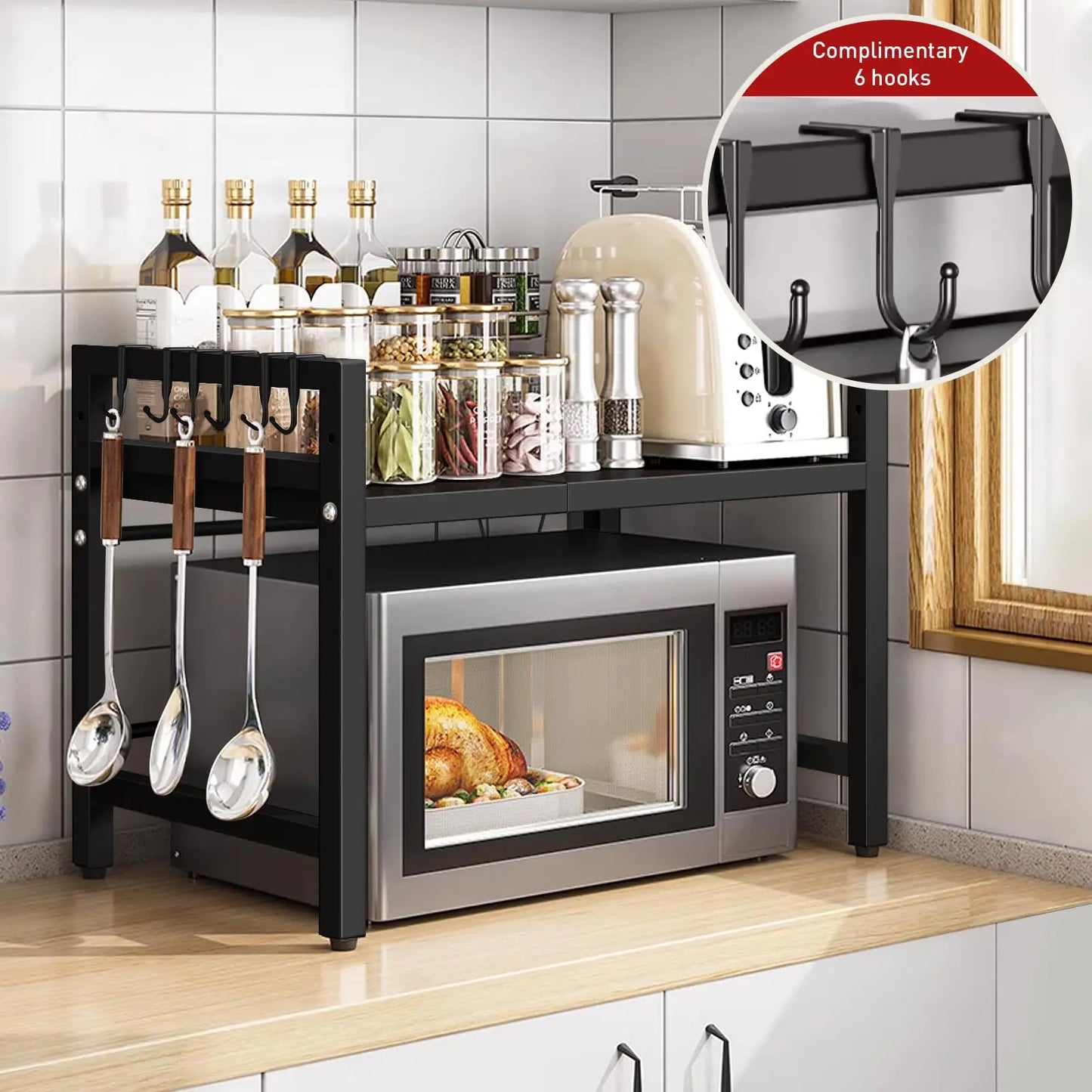 Expandable Microwave Shelf Organizer Moistureproof Countertop Storage