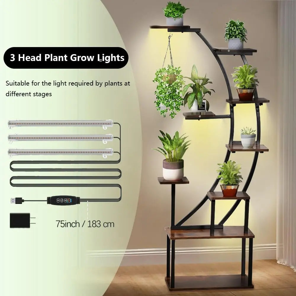 Indoor Plant Stand With Grow Lights 9 Tier Plant Shelf
