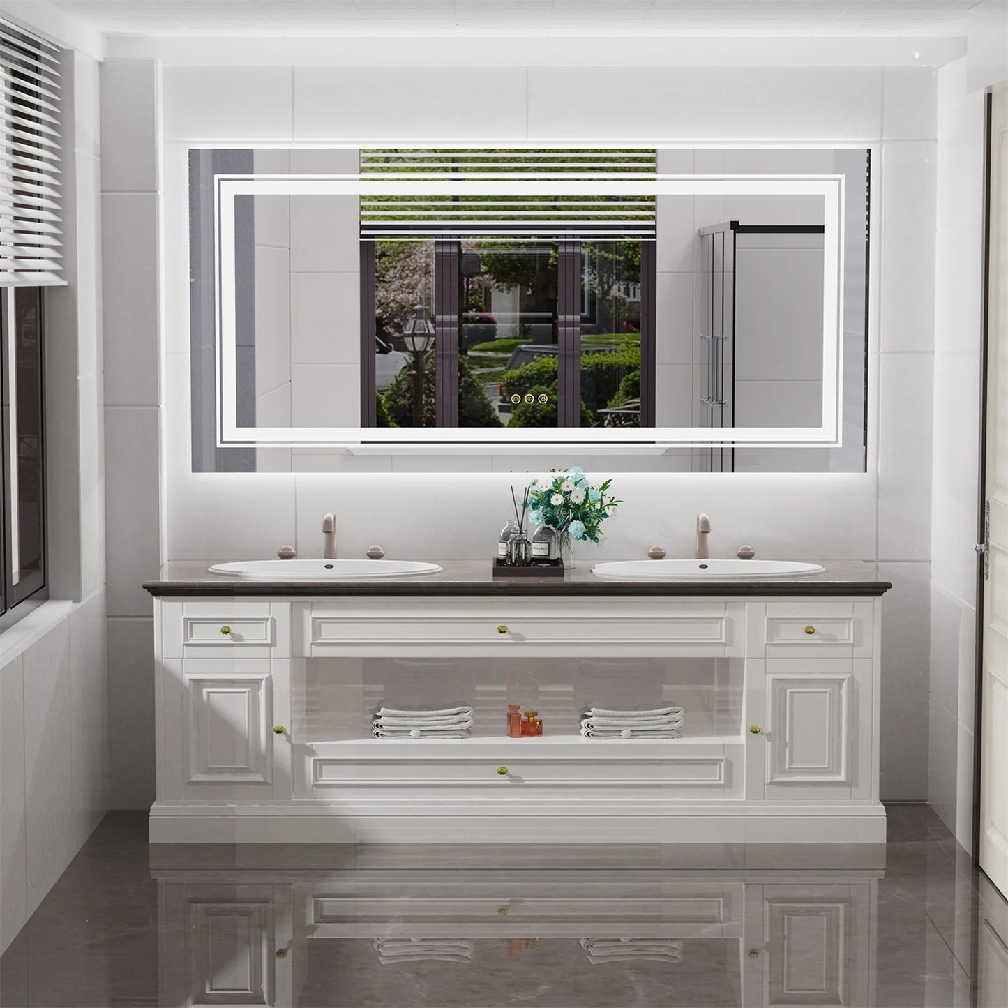 LED Backlit Bathroom Mirror With Anti Fog Dual Lights Touch
