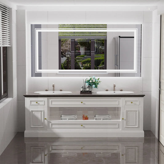 LED Backlit Bathroom Mirror With Anti Fog Dual Lights Touch