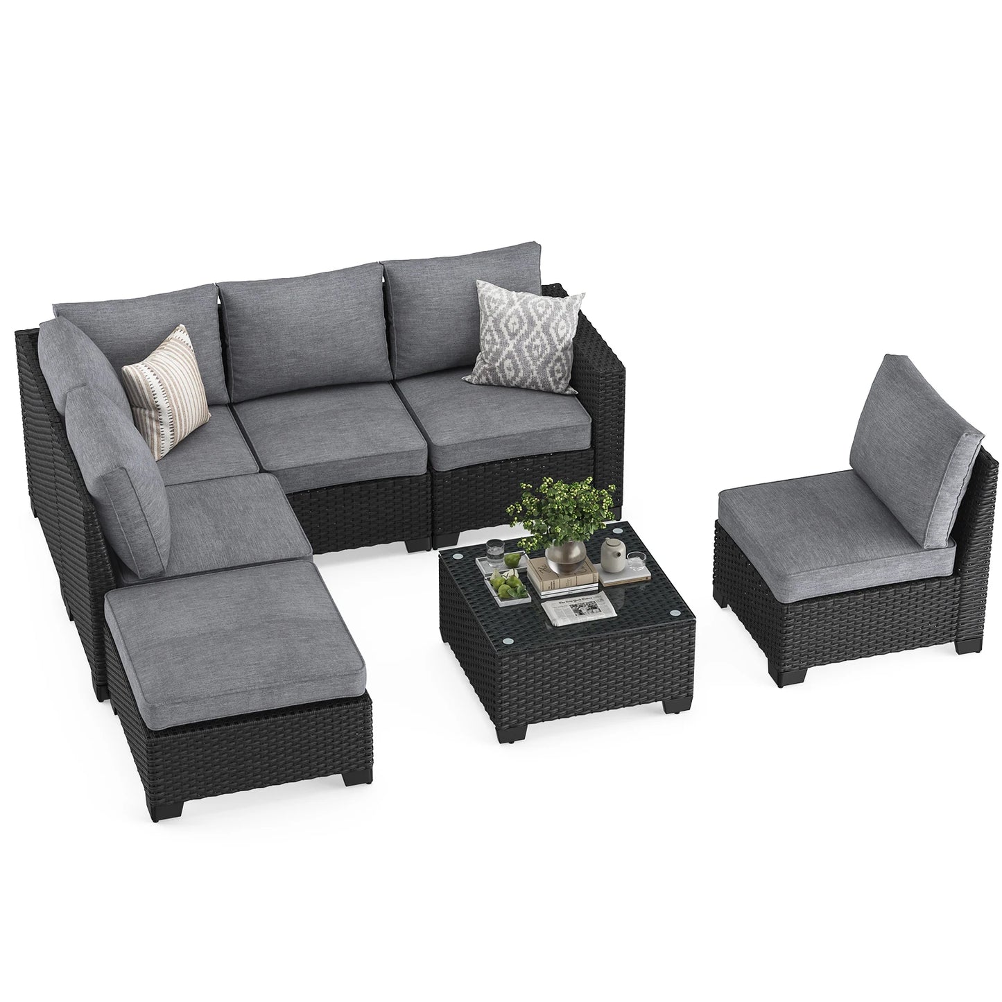Patio Sectional Sofa Set With Ottoman Outdoor Stain Resistant Fabric