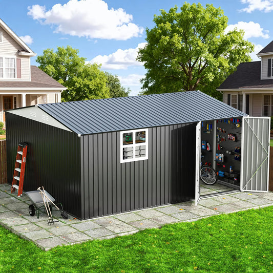 VIWAT Outdoor Metal Storage Shed With Window Lockable