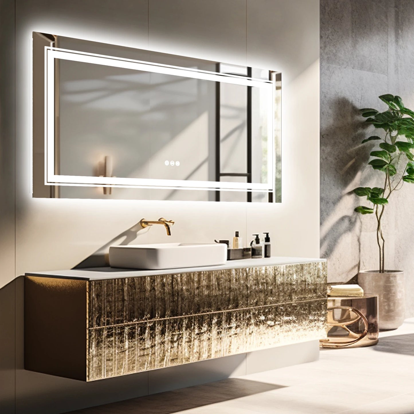 Wisfor LED Backlit Bathroom Mirror With Memory Anti Fog Front And Back Lighting