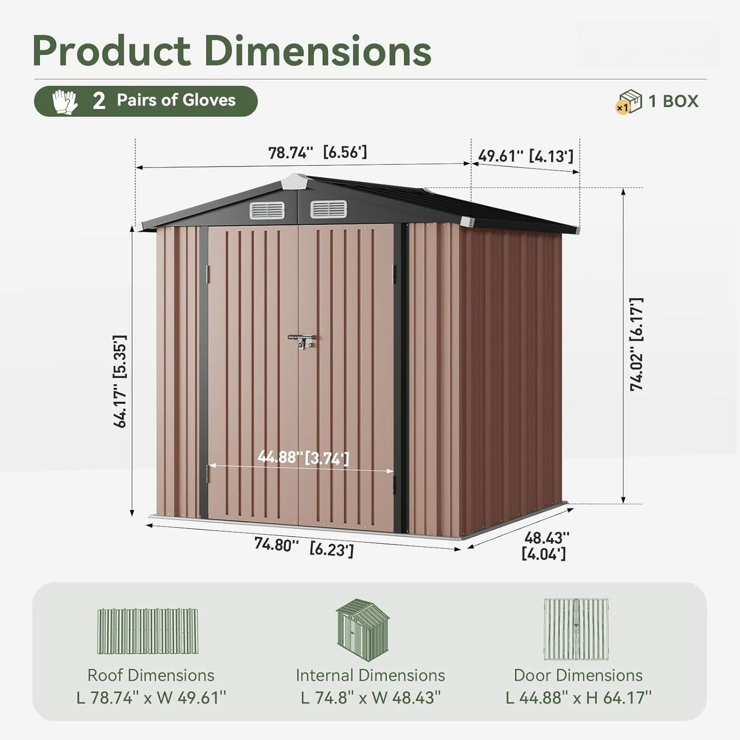 Lockable Metal Storage Shed With Sloped Roof For Backyard Patio