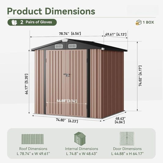 Lockable Metal Storage Shed With Sloped Roof For Backyard Patio