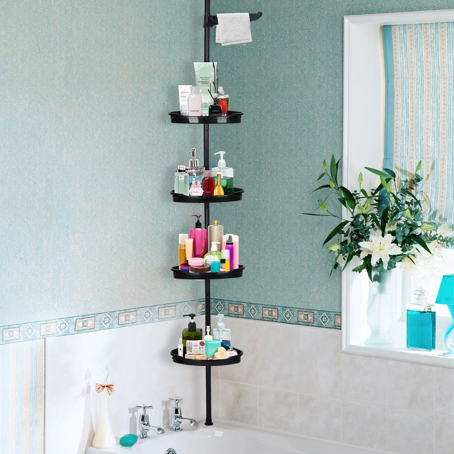 HiMISSH Corner Shower Caddy Tension Pole 4-Tier Shelves