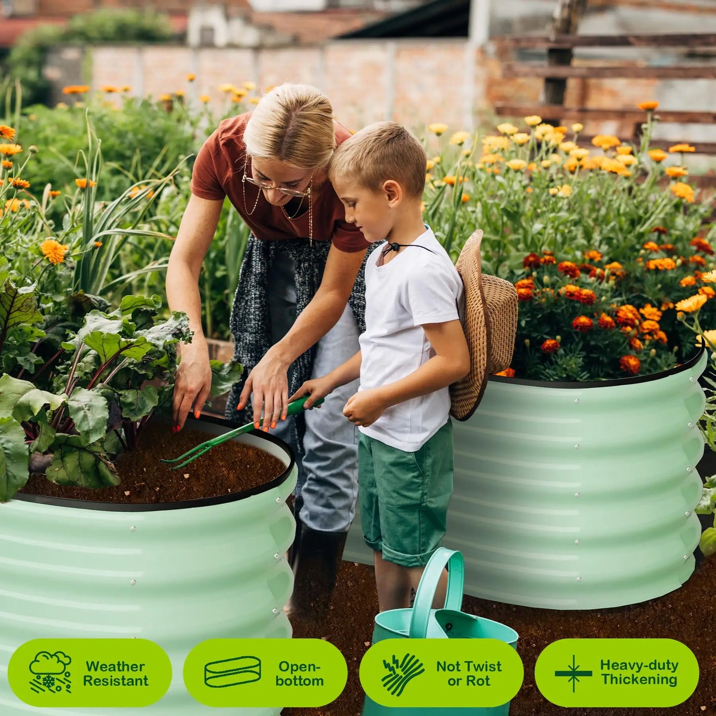 HiMISS 2 Pack Oval Galvanized Steel Raised Garden Bed Planter