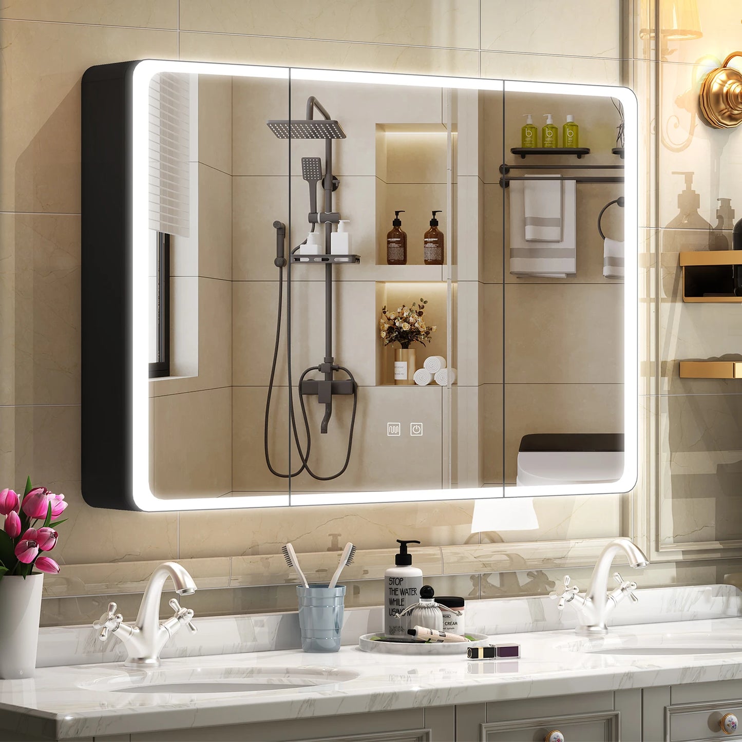 Onesaimei LED Lighted Bathroom Medicine Cabinet With Mirror